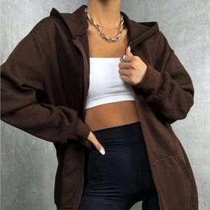 Dark Brown Oversized Zip Up Jacket